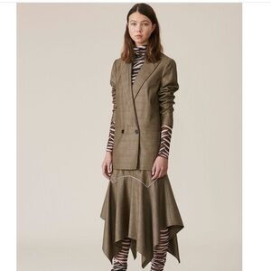 GANNI Merkel Plaid Silk Blazer Size 36